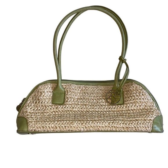 Tori Richard GUC Leather/ Woven Paper Baguette Shoulder Bag Chartreuse Medium - Picture 1 of 15